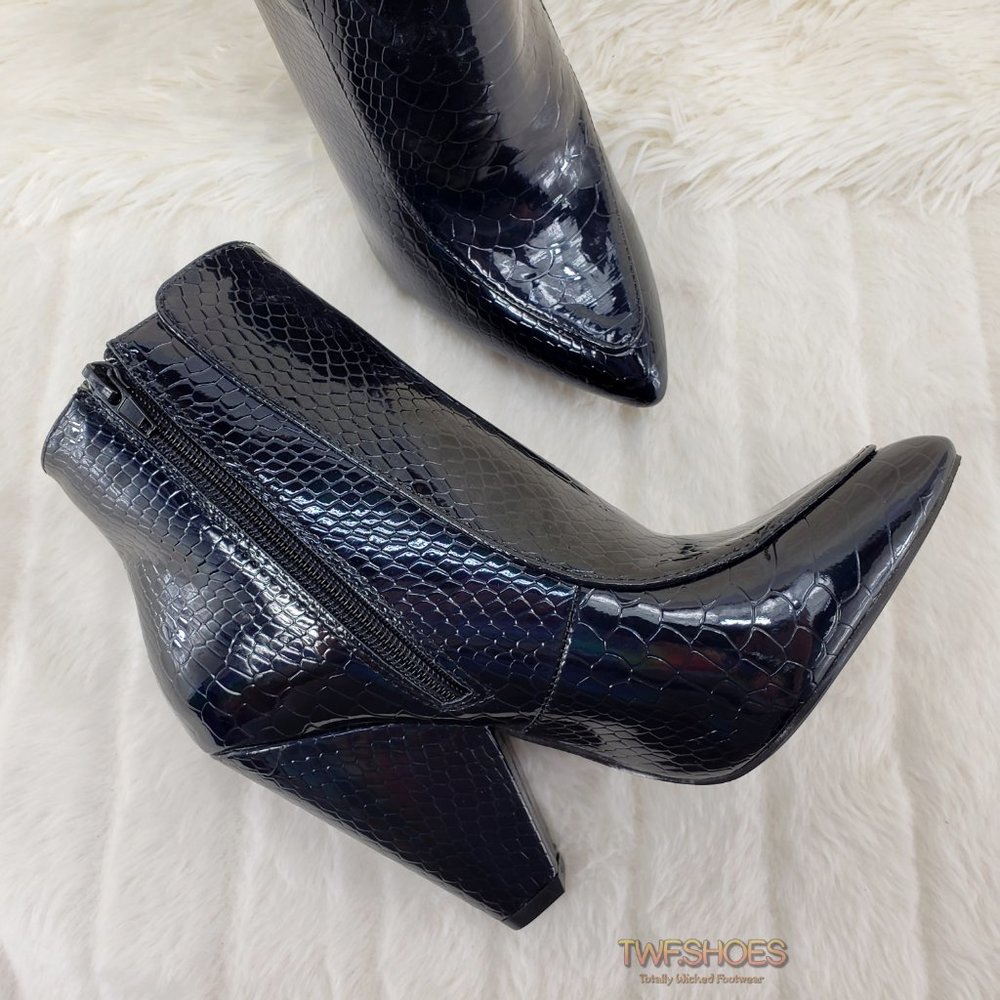 Vibes Black Hologram Modern 4" Cone Heel Ankle boots Restocked - Picture 14 of 16